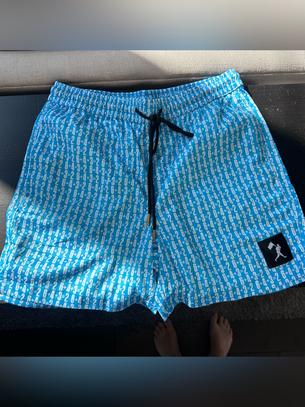 Men's Cyan Logo-Print Hybrid Swim Shorts with Black Drawstring